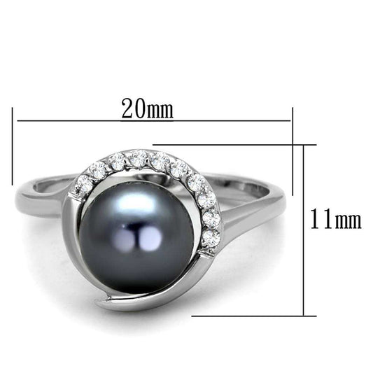 3W629 - Rhodium Brass Ring with Synthetic Pearl in Gray - Alamode - Flyclothing LLC