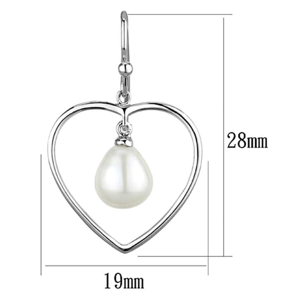 3W630 - Rhodium Brass Earrings with Semi-Precious Pearl in White - Alamode - Flyclothing LLC