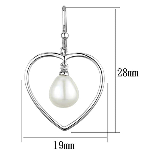 3W630 - Rhodium Brass Earrings with Semi-Precious Pearl in White - Alamode - Flyclothing LLC