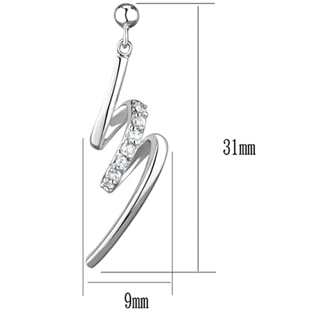 3W632 - Rhodium Brass Earrings with AAA Grade CZ in Clear - Alamode - Flyclothing LLC
