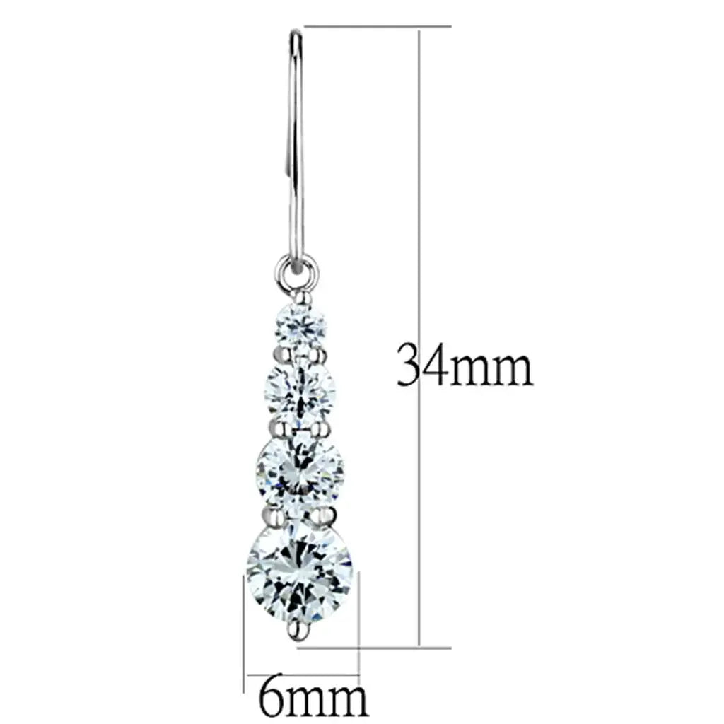 3W633 - Rhodium Brass Earrings with AAA Grade CZ in Clear - Alamode - Flyclothing LLC