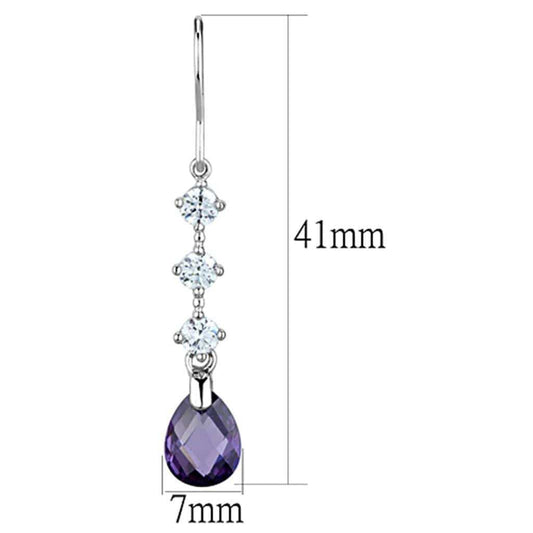 3W635 - Rhodium Brass Earrings with AAA Grade CZ in Amethyst - Alamode - Flyclothing LLC
