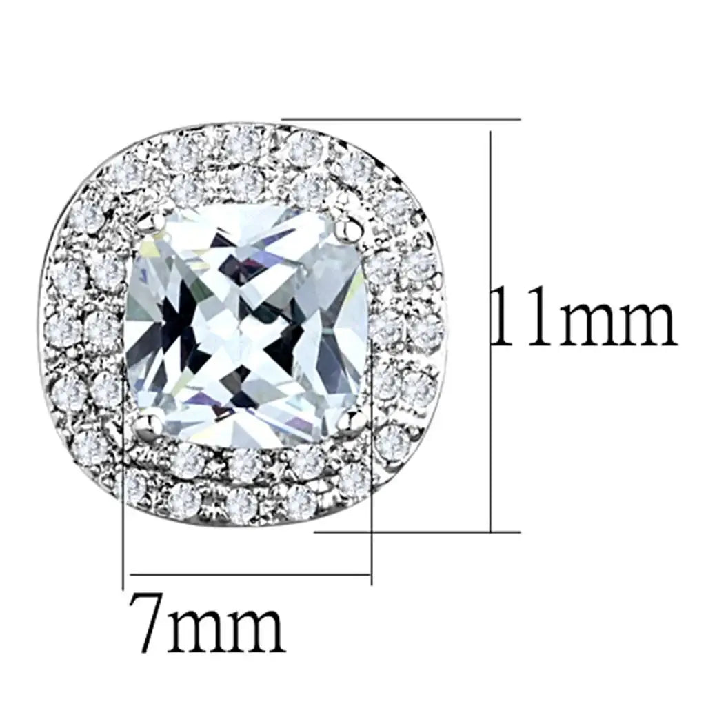 3W651 - Rhodium Brass Earrings with AAA Grade CZ in Clear - Alamode - Flyclothing LLC