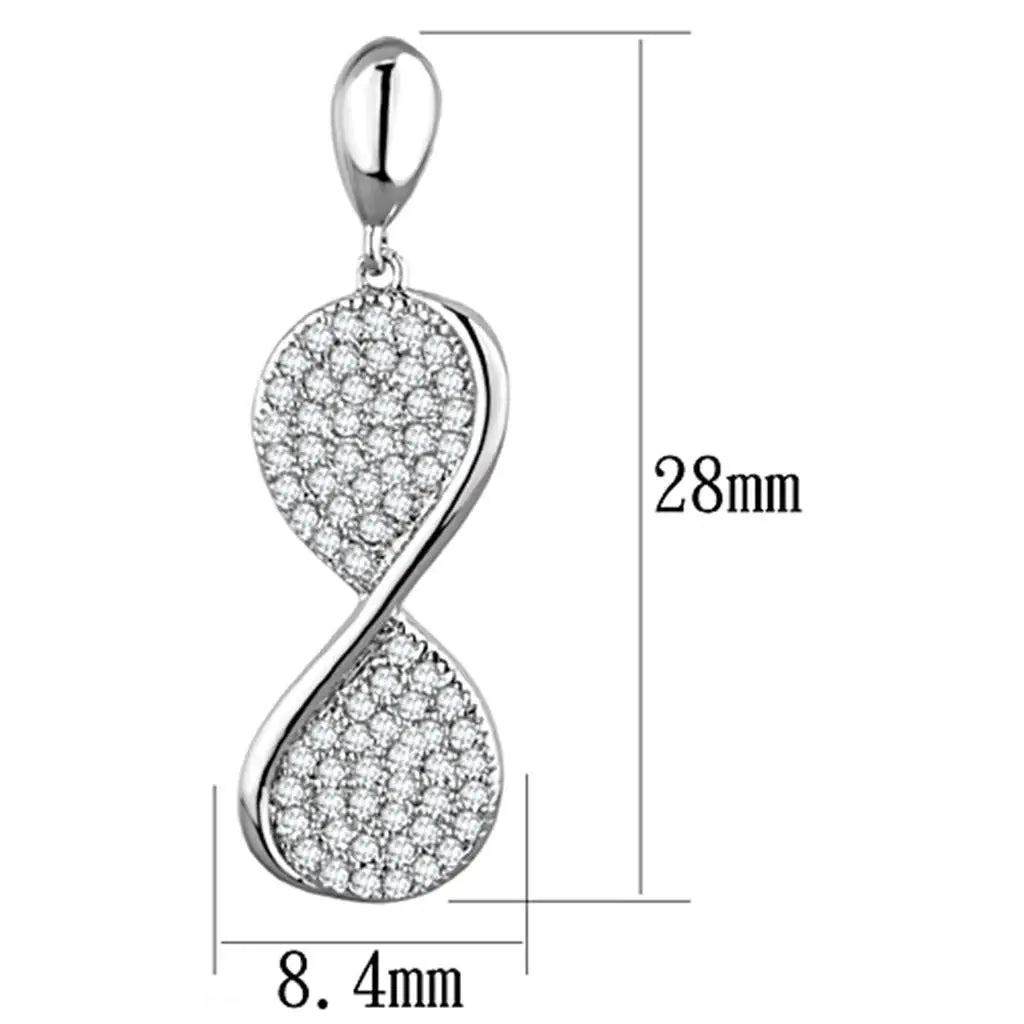 3W663 - Rhodium Brass Earrings with AAA Grade CZ in Clear - Alamode - Flyclothing LLC