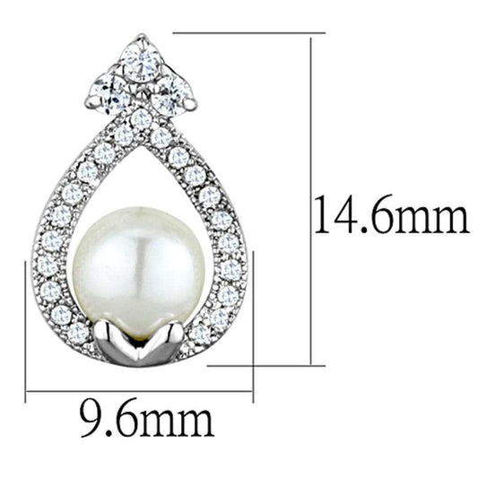 3W665 - Rhodium Brass Earrings with Synthetic Pearl in White - Alamode - Flyclothing LLC