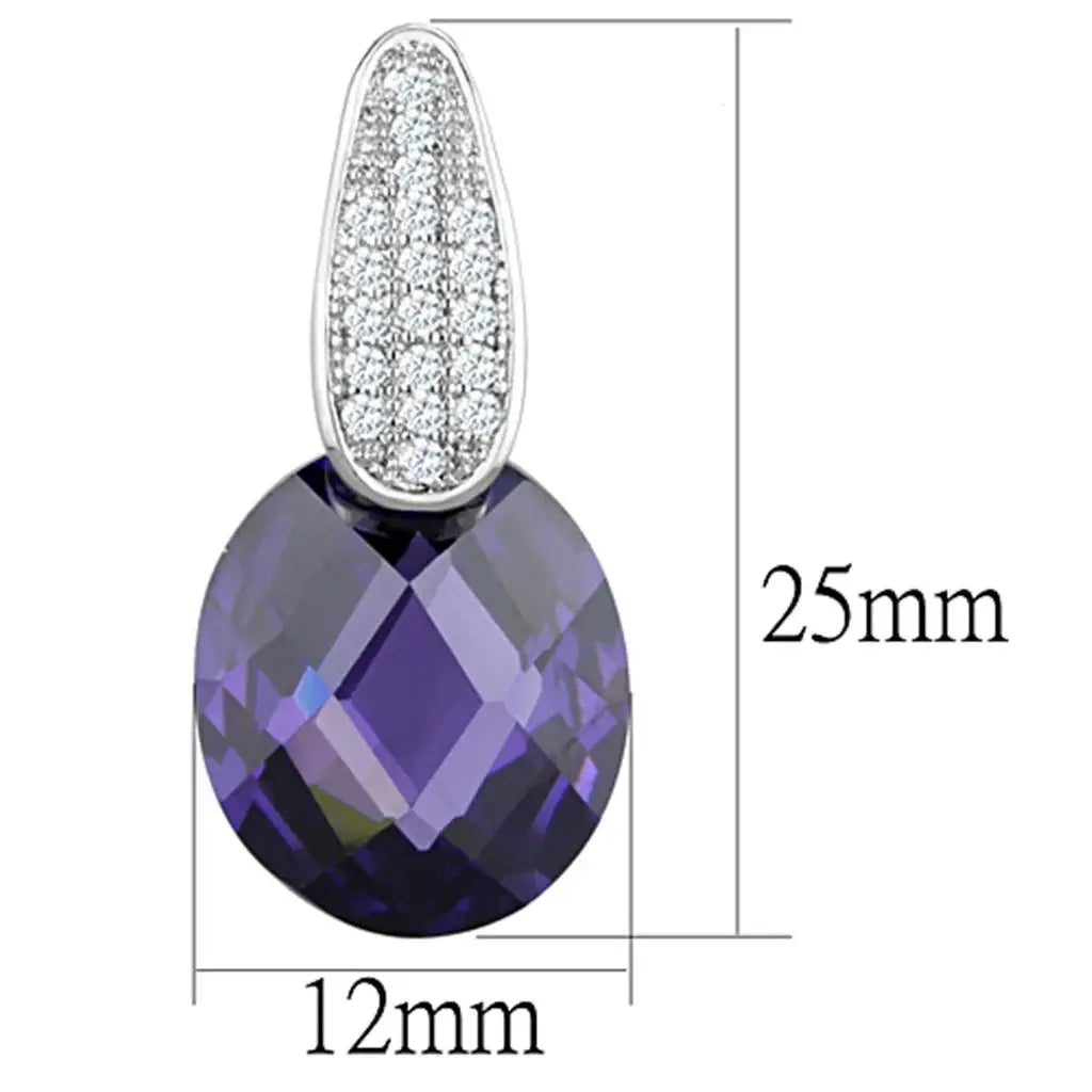 3W667 - Rhodium Brass Earrings with AAA Grade CZ in Amethyst - Alamode - Flyclothing LLC