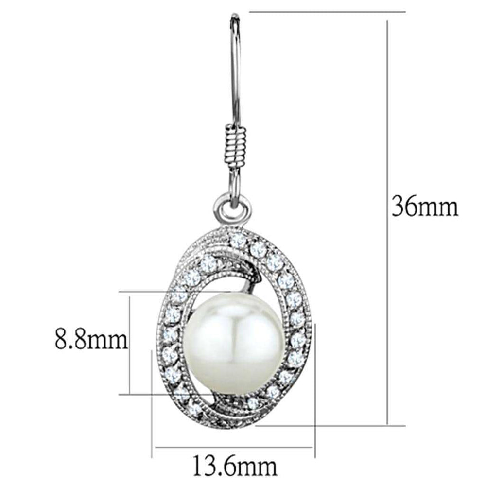 3W673 - Rhodium Brass Earrings with Synthetic Pearl in White - Alamode - Flyclothing LLC