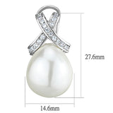 3W677 - Rhodium Brass Earrings with Synthetic Pearl in White - Alamode