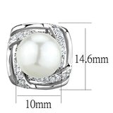 3W678 - Rhodium Brass Earrings with Synthetic Pearl in White - Alamode - Flyclothing LLC