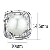 3W678 - Rhodium Brass Earrings with Synthetic Pearl in White