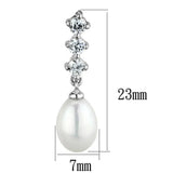 3W679 - Rhodium Brass Earrings with Semi-Precious Pearl in White - Alamode - Flyclothing LLC