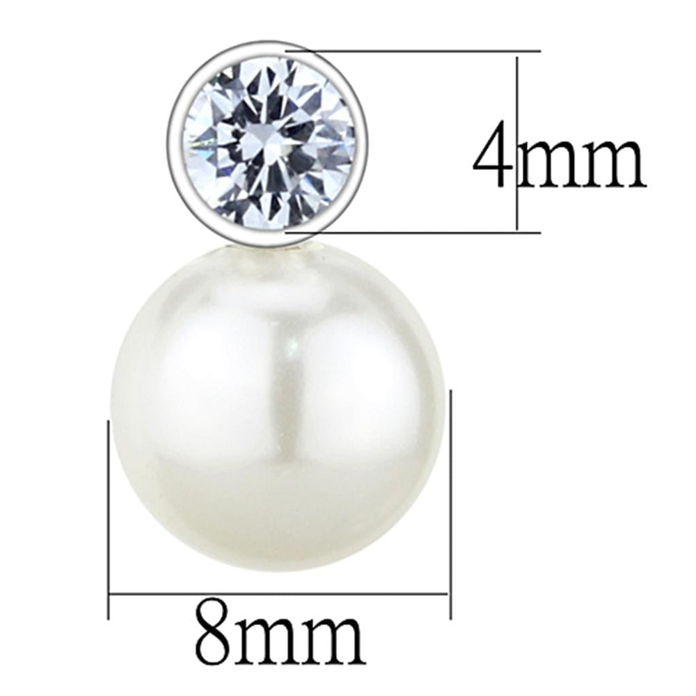 3W681 - Rhodium Brass Earrings with Synthetic Pearl in White - Alamode - Flyclothing LLC