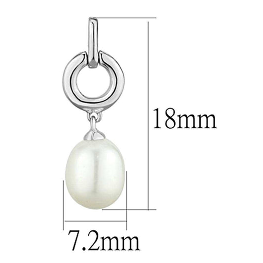 3W684 - Rhodium Brass Earrings with Synthetic Pearl in White - Alamode - Flyclothing LLC