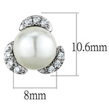 3W686 - Rhodium Brass Earrings with Synthetic Pearl in White - Alamode - Flyclothing LLC