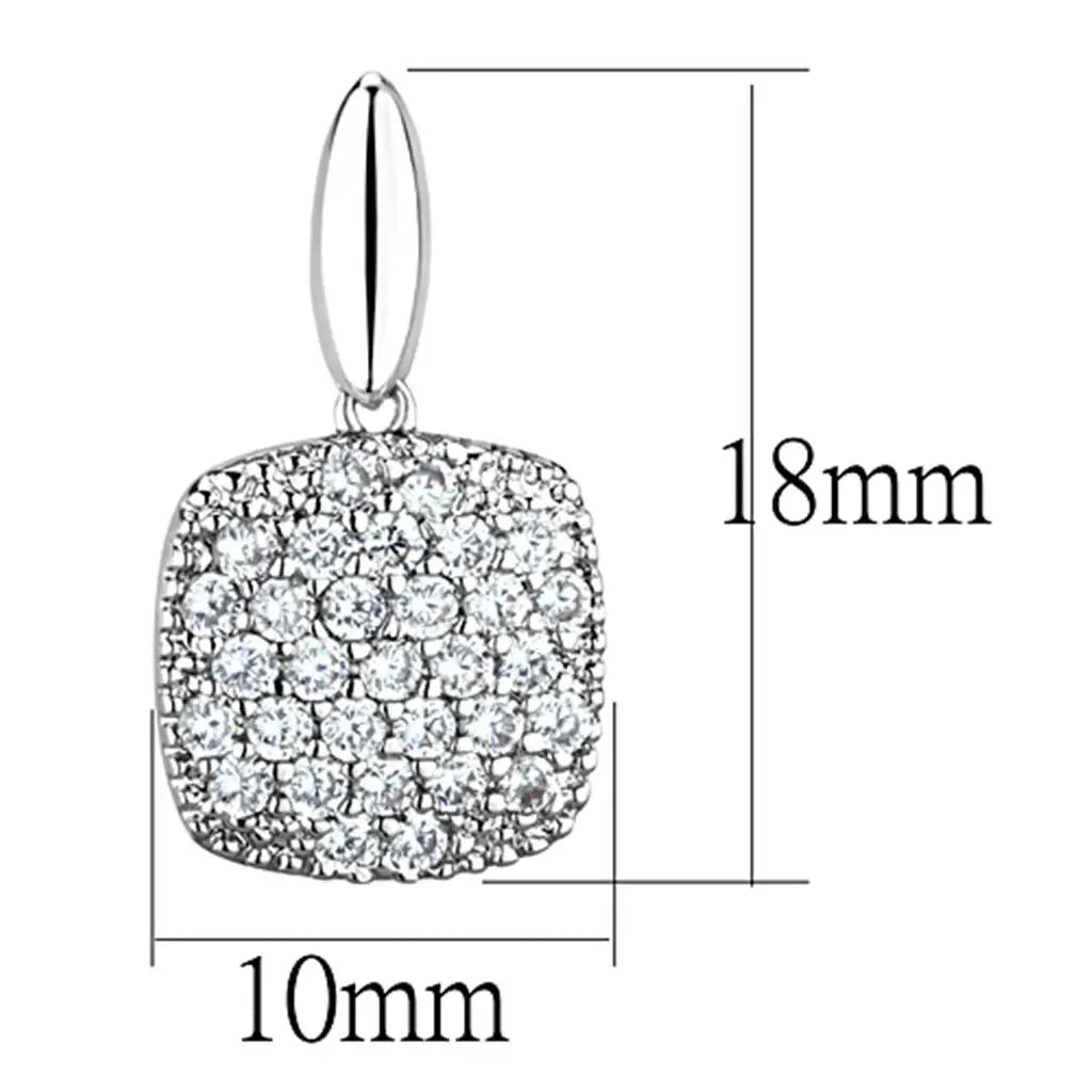 3W691 - Rhodium Brass Earrings with AAA Grade CZ in Clear - Alamode - Flyclothing LLC