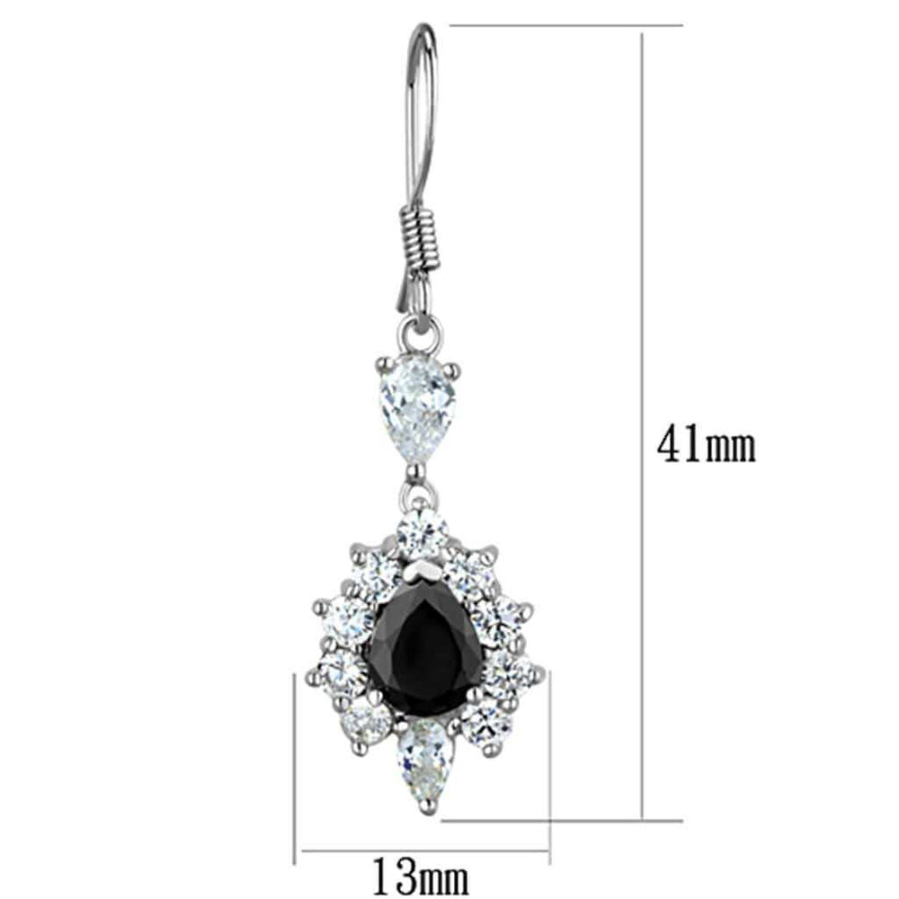 3W705 - Rhodium Brass Earrings with AAA Grade CZ in Black Diamond - Alamode - Flyclothing LLC