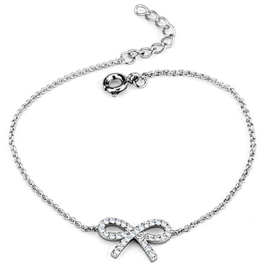 3W712 - Rhodium Brass Bracelet with AAA Grade CZ in Clear - Alamode - Flyclothing LLC