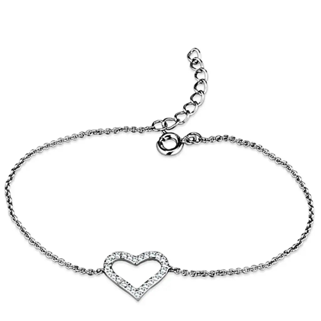 3W713 - Rhodium Brass Bracelet with AAA Grade CZ in Clear - Alamode - Flyclothing LLC