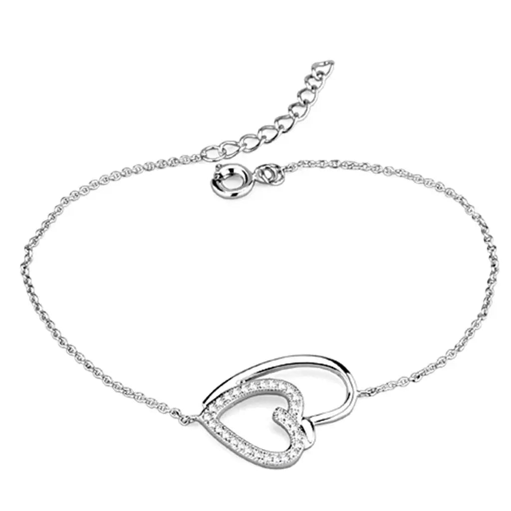 3W715 - Rhodium Brass Bracelet with AAA Grade CZ in Clear - Alamode - Flyclothing LLC