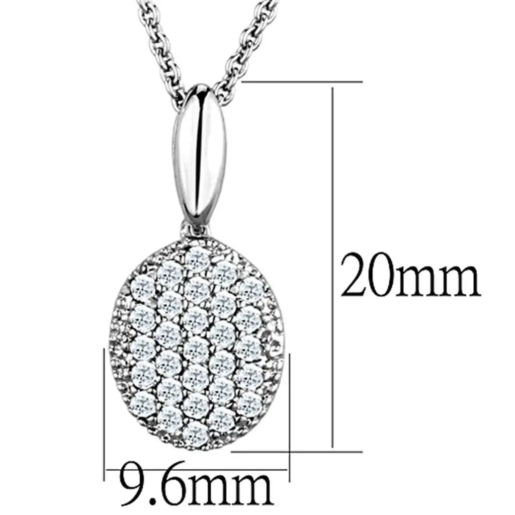 3W716 - Rhodium Brass Chain Pendant with AAA Grade CZ in Clear - Alamode - Flyclothing LLC