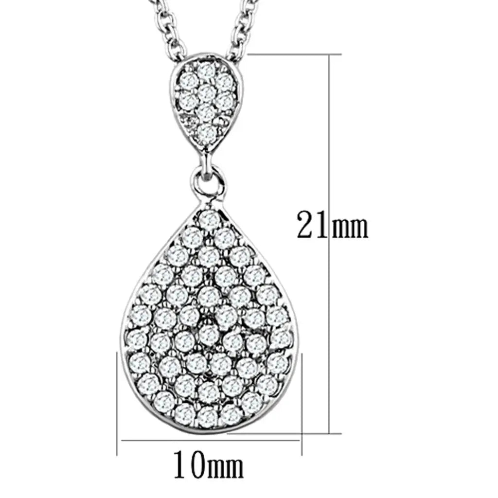 3W720 - Rhodium Brass Necklace with AAA Grade CZ in Clear - Alamode - Flyclothing LLC
