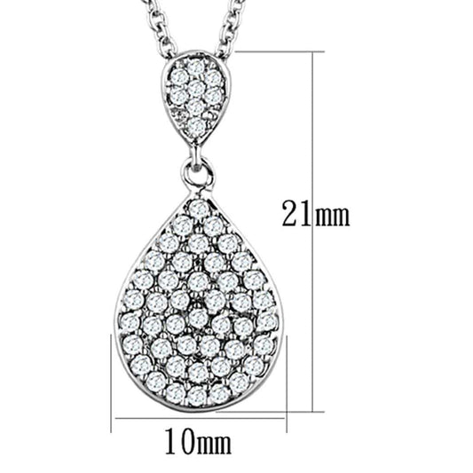 3W720 - Rhodium Brass Necklace with AAA Grade CZ in Clear - Alamode - Flyclothing LLC
