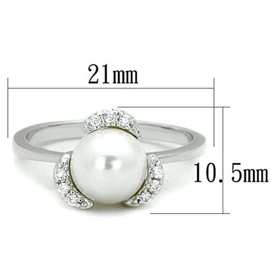 3W721 - Rhodium Brass Ring with Synthetic Pearl in White - Alamode - Flyclothing LLC
