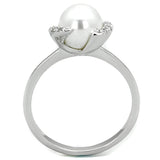 3W721 - Rhodium Brass Ring with Synthetic Pearl in White - Alamode