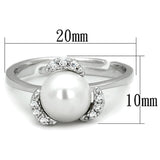3W722 - Rhodium Brass Ring with Synthetic Pearl in White - Alamode