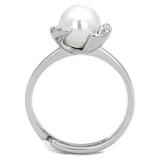 3W722 - Rhodium Brass Ring with Synthetic Pearl in White - Alamode