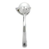 3W722 - Rhodium Brass Ring with Synthetic Pearl in White - Alamode - Flyclothing LLC