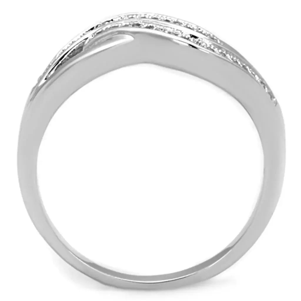 3W724 - Rhodium Brass Ring with AAA Grade CZ in Clear - Alamode - Flyclothing LLC