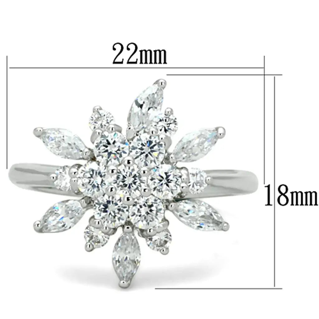 3W725 - Rhodium Brass Ring with AAA Grade CZ in Clear - Alamode - Flyclothing LLC