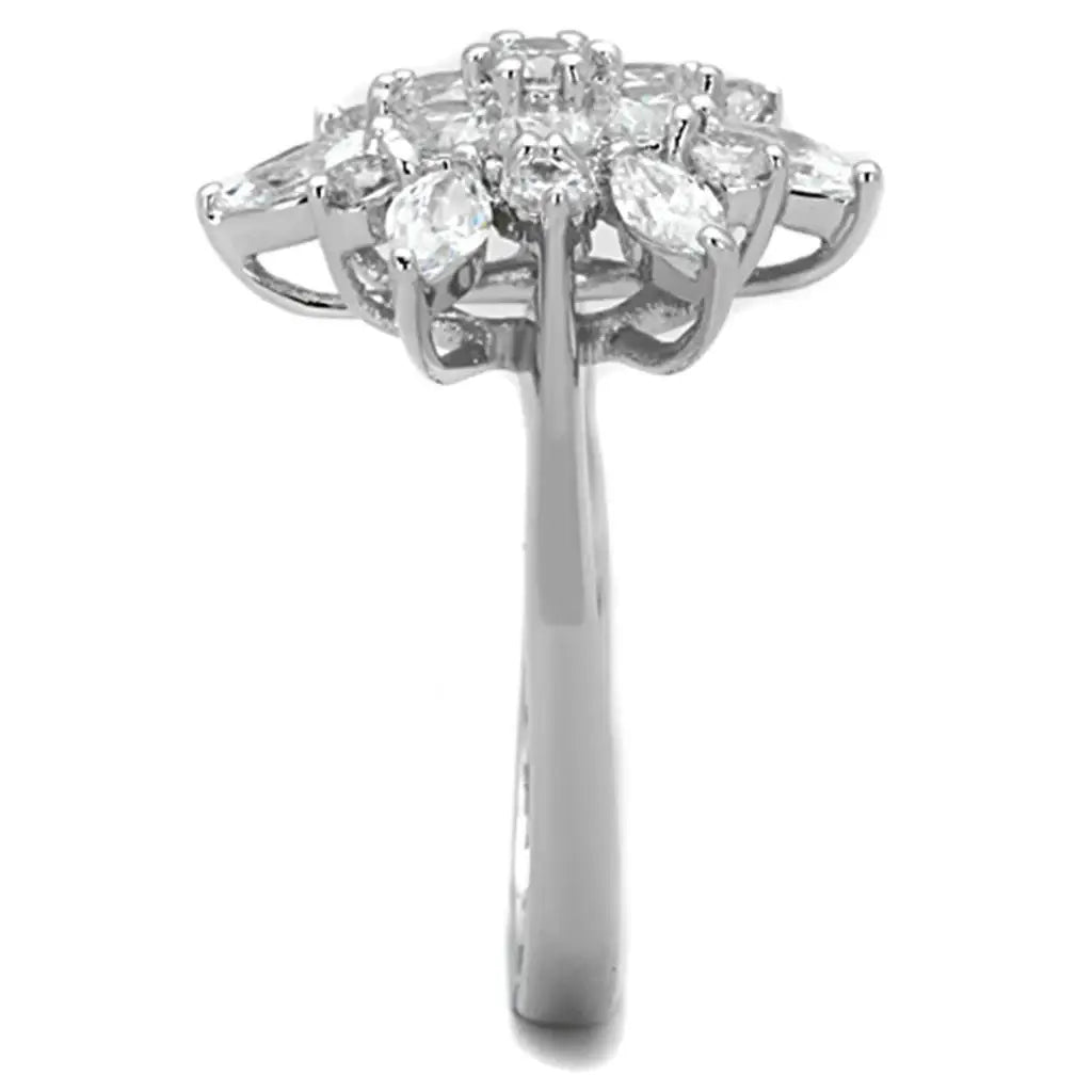 3W725 - Rhodium Brass Ring with AAA Grade CZ in Clear - Alamode - Flyclothing LLC