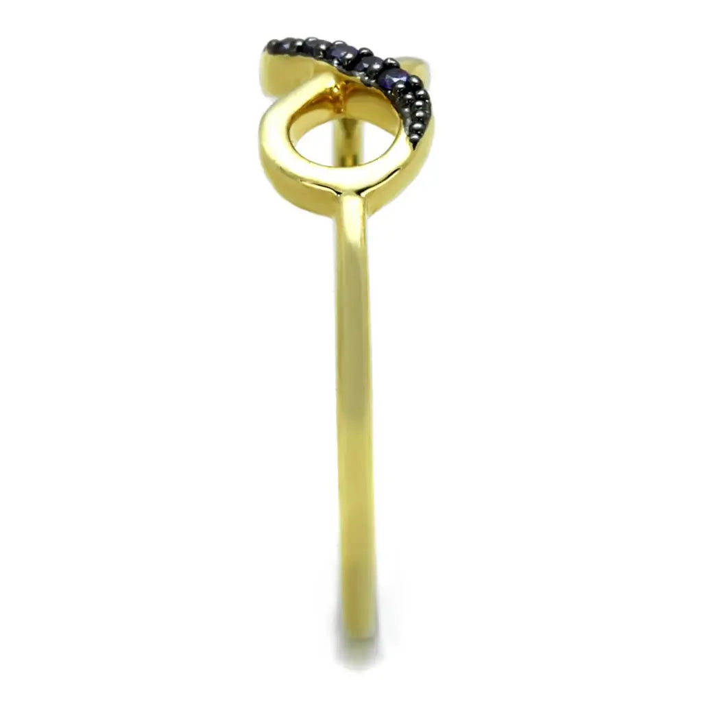 3W727 - Gold+Ruthenium Brass Ring with AAA Grade CZ in Tanzanite - Alamode - Flyclothing LLC