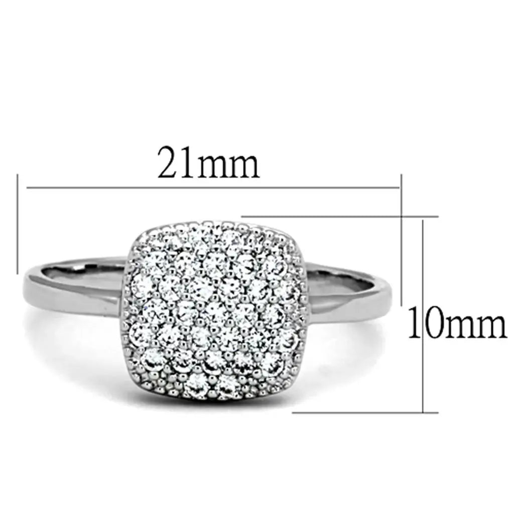 3W728 - Rhodium Brass Ring with AAA Grade CZ in Clear - Alamode - Flyclothing LLC
