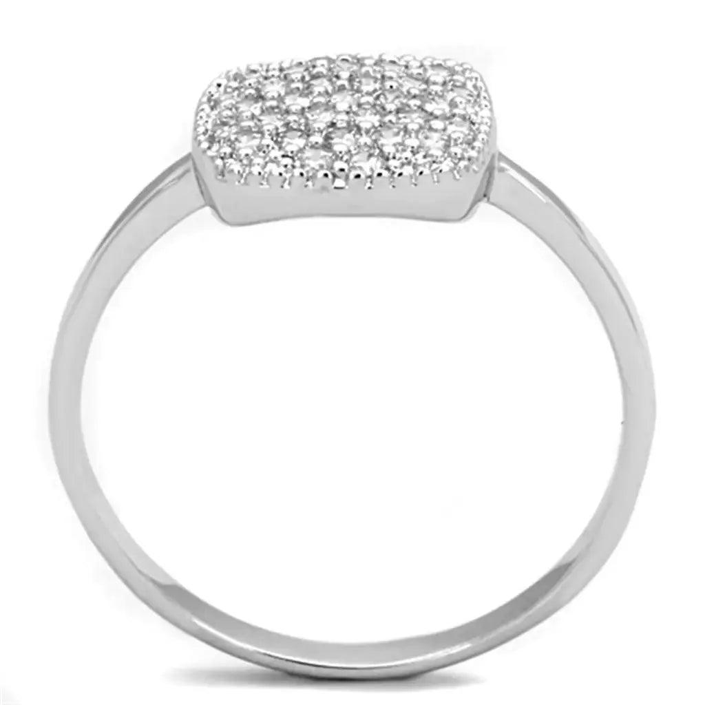 3W728 - Rhodium Brass Ring with AAA Grade CZ in Clear - Alamode - Flyclothing LLC