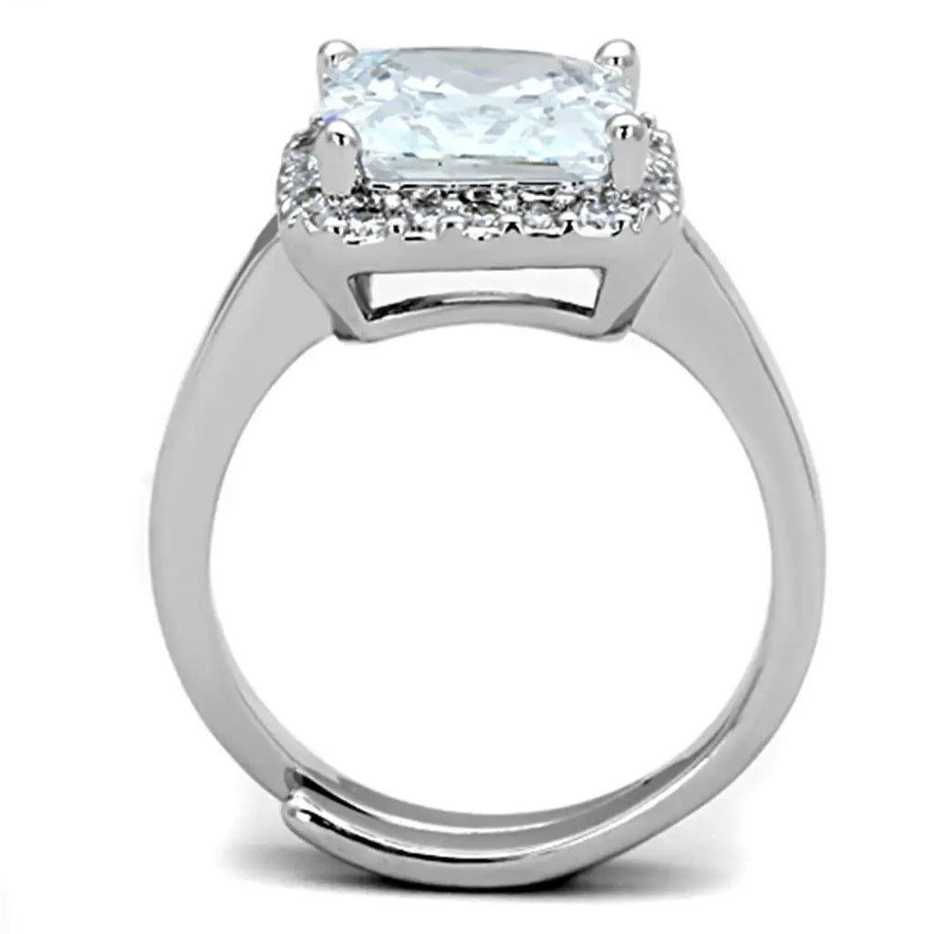3W729 - Rhodium Brass Ring with AAA Grade CZ in Clear - Alamode - Flyclothing LLC