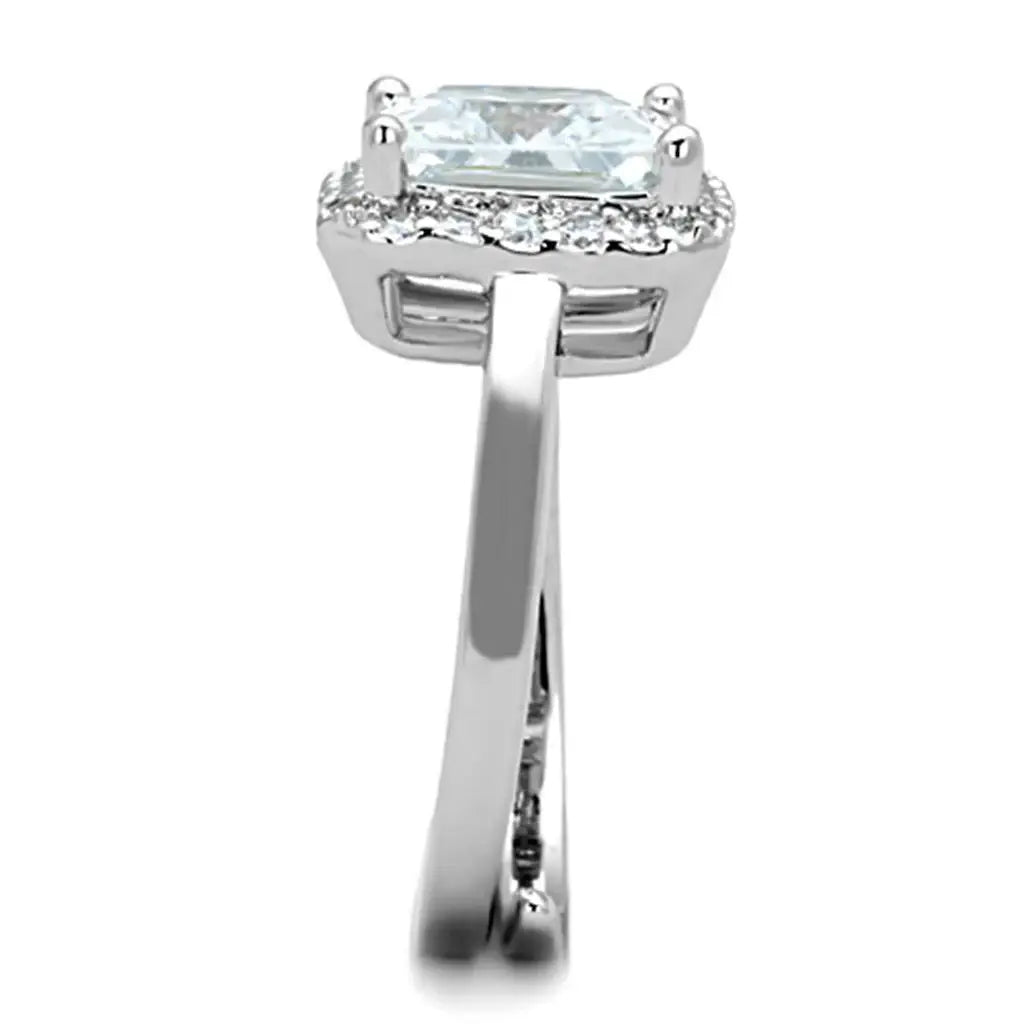 3W729 - Rhodium Brass Ring with AAA Grade CZ in Clear - Alamode - Flyclothing LLC