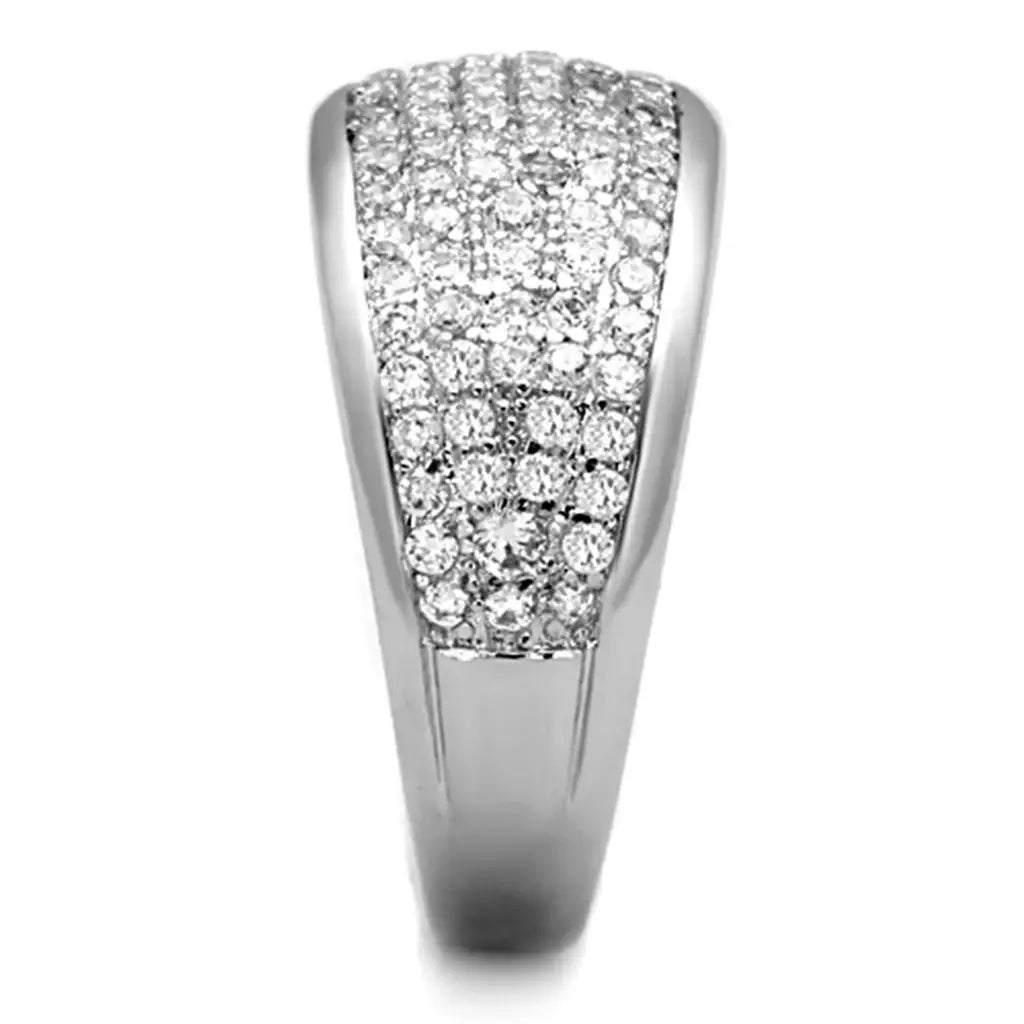 3W730 - Rhodium Brass Ring with AAA Grade CZ in Clear - Alamode - Flyclothing LLC