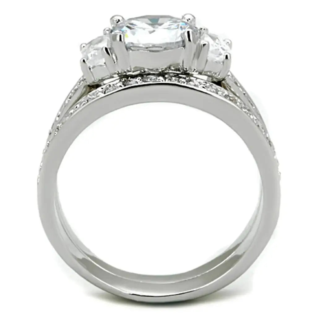 3W731 - Rhodium Brass Ring with AAA Grade CZ in Clear - Alamode - Flyclothing LLC