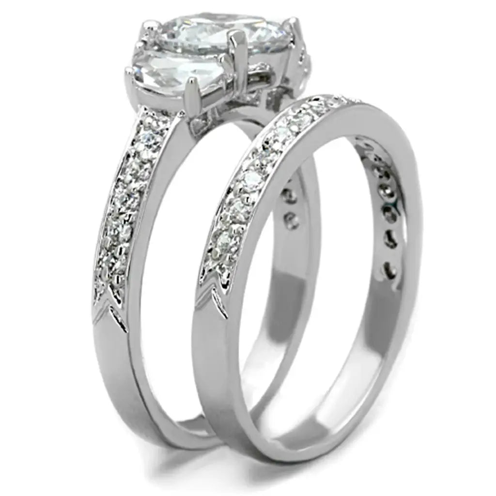 3W731 - Rhodium Brass Ring with AAA Grade CZ in Clear - Alamode - Flyclothing LLC