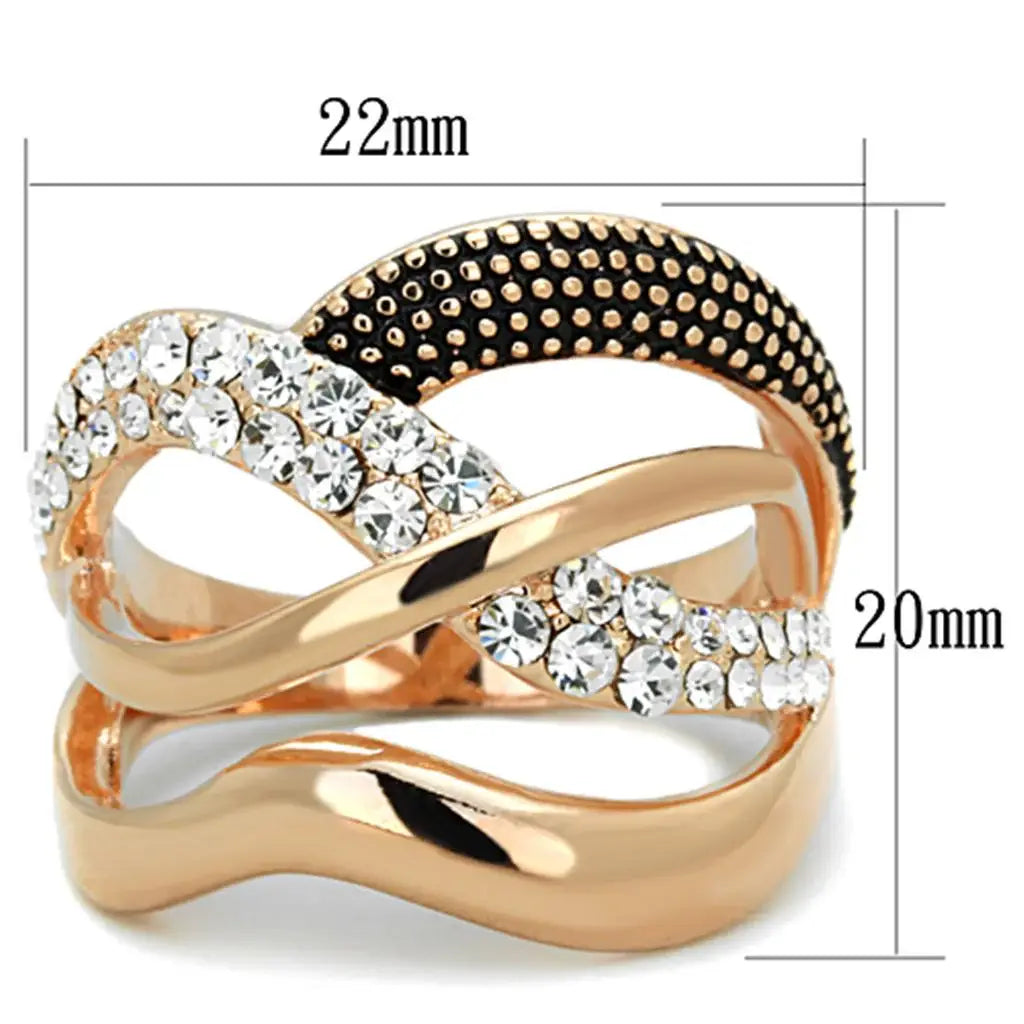 3W737 - Rose Gold Brass Ring with Top Grade Crystal in Clear - Alamode - Flyclothing LLC