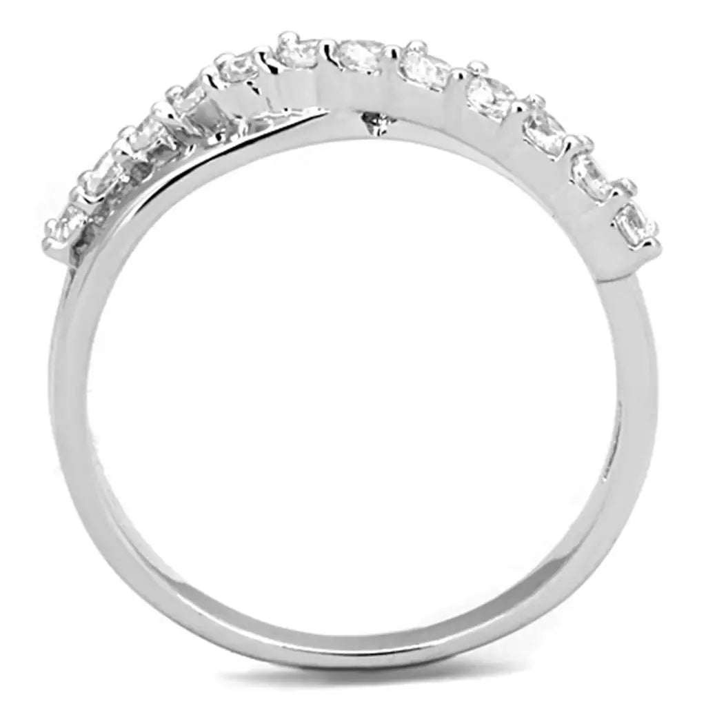 3W742 - Rhodium Brass Ring with AAA Grade CZ in Clear - Alamode - Flyclothing LLC