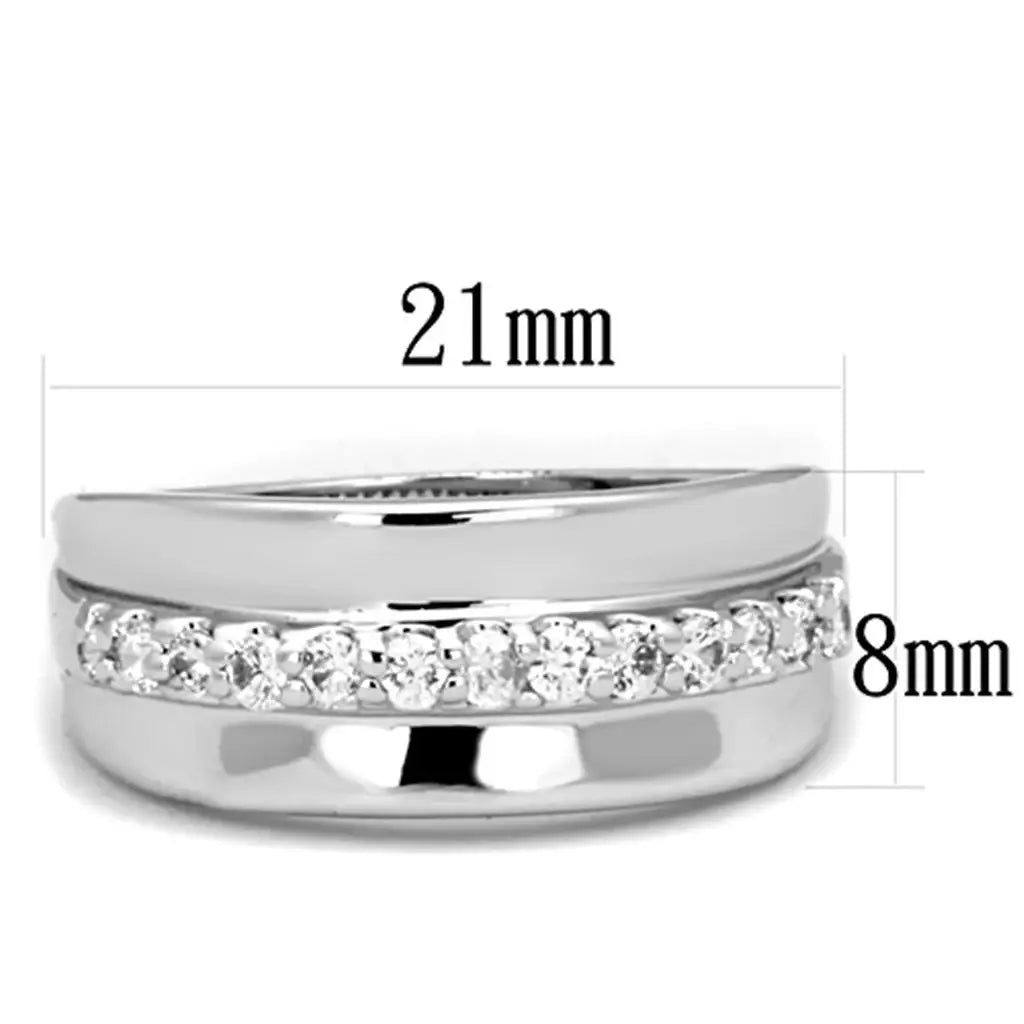 3W748 - Rhodium Brass Ring with AAA Grade CZ in Clear - Alamode - Flyclothing LLC