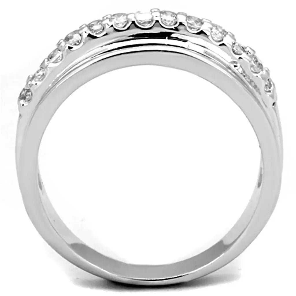 3W748 - Rhodium Brass Ring with AAA Grade CZ in Clear - Alamode - Flyclothing LLC