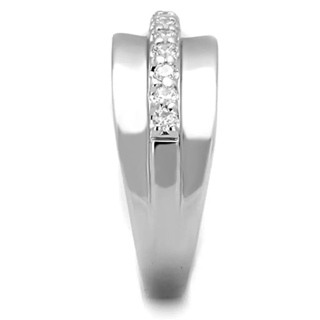 3W748 - Rhodium Brass Ring with AAA Grade CZ in Clear - Alamode - Flyclothing LLC