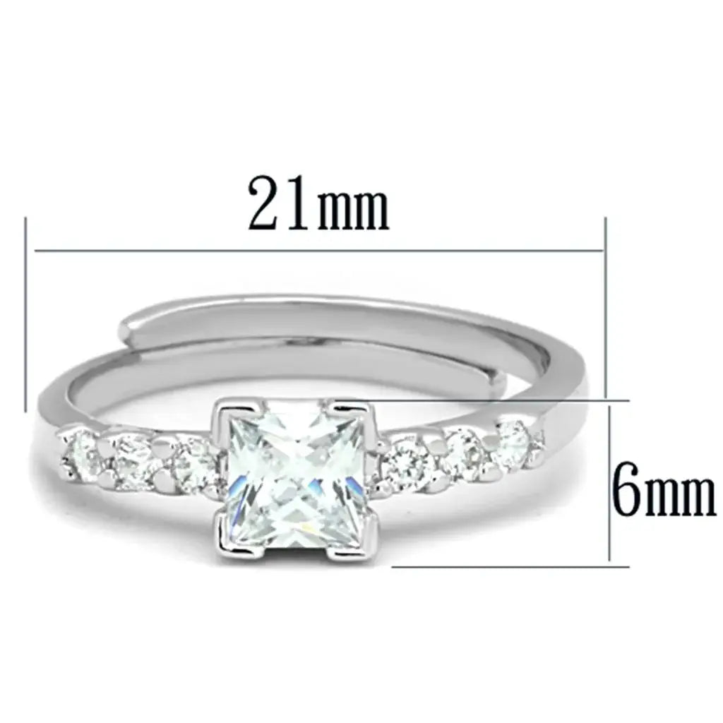 3W751 - Rhodium Brass Ring with AAA Grade CZ in Clear - Alamode - Flyclothing LLC