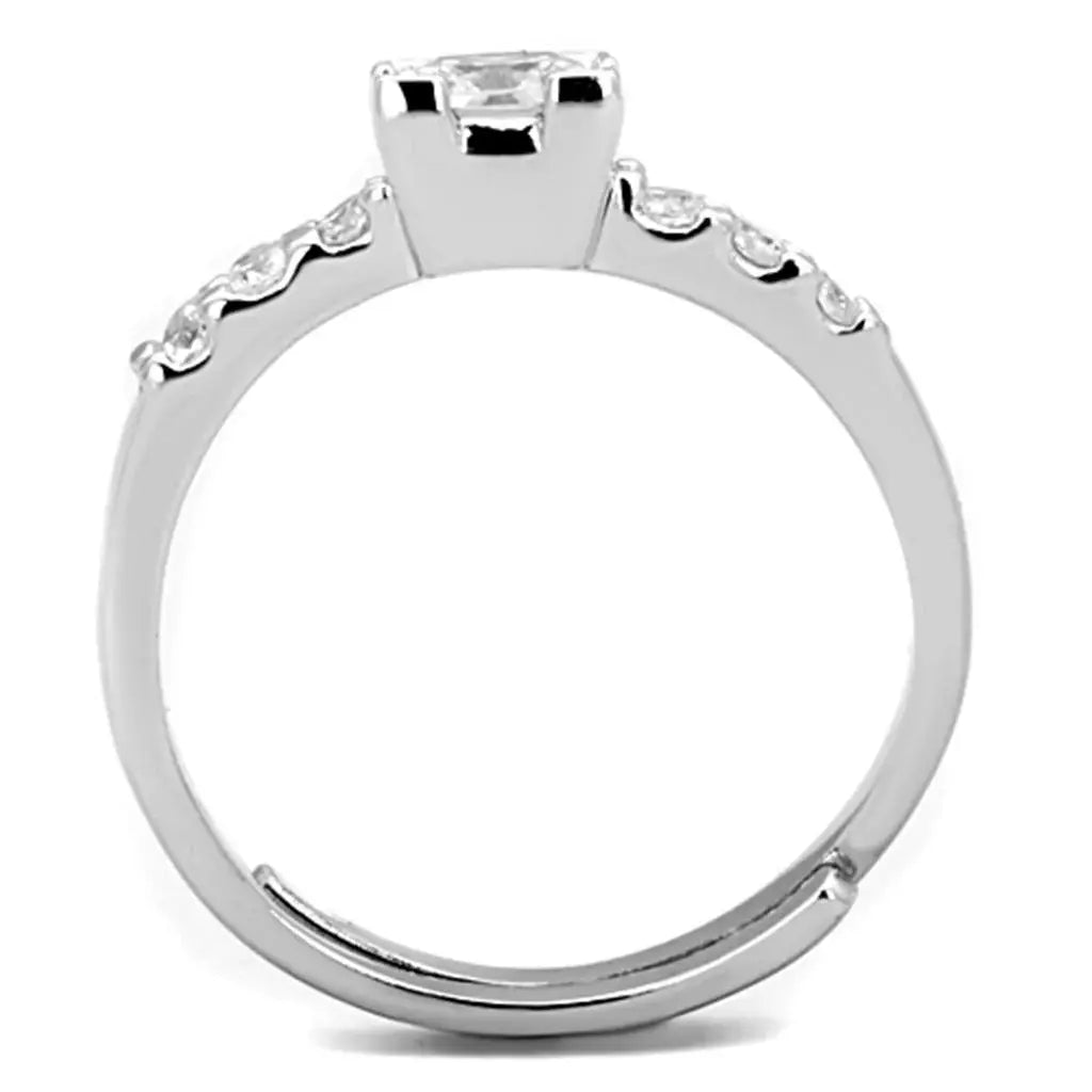 3W751 - Rhodium Brass Ring with AAA Grade CZ in Clear - Alamode - Flyclothing LLC