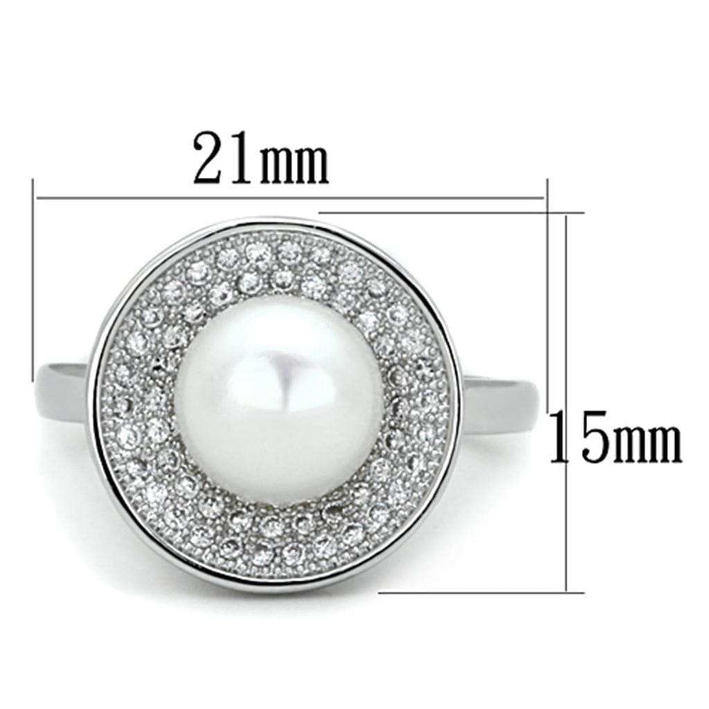 3W755 - Rhodium Brass Ring with Synthetic Pearl in White - Alamode - Flyclothing LLC